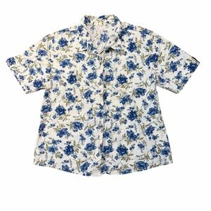 Floral Blue and White Women's Vintage Button Down Shirt No Tags M/L